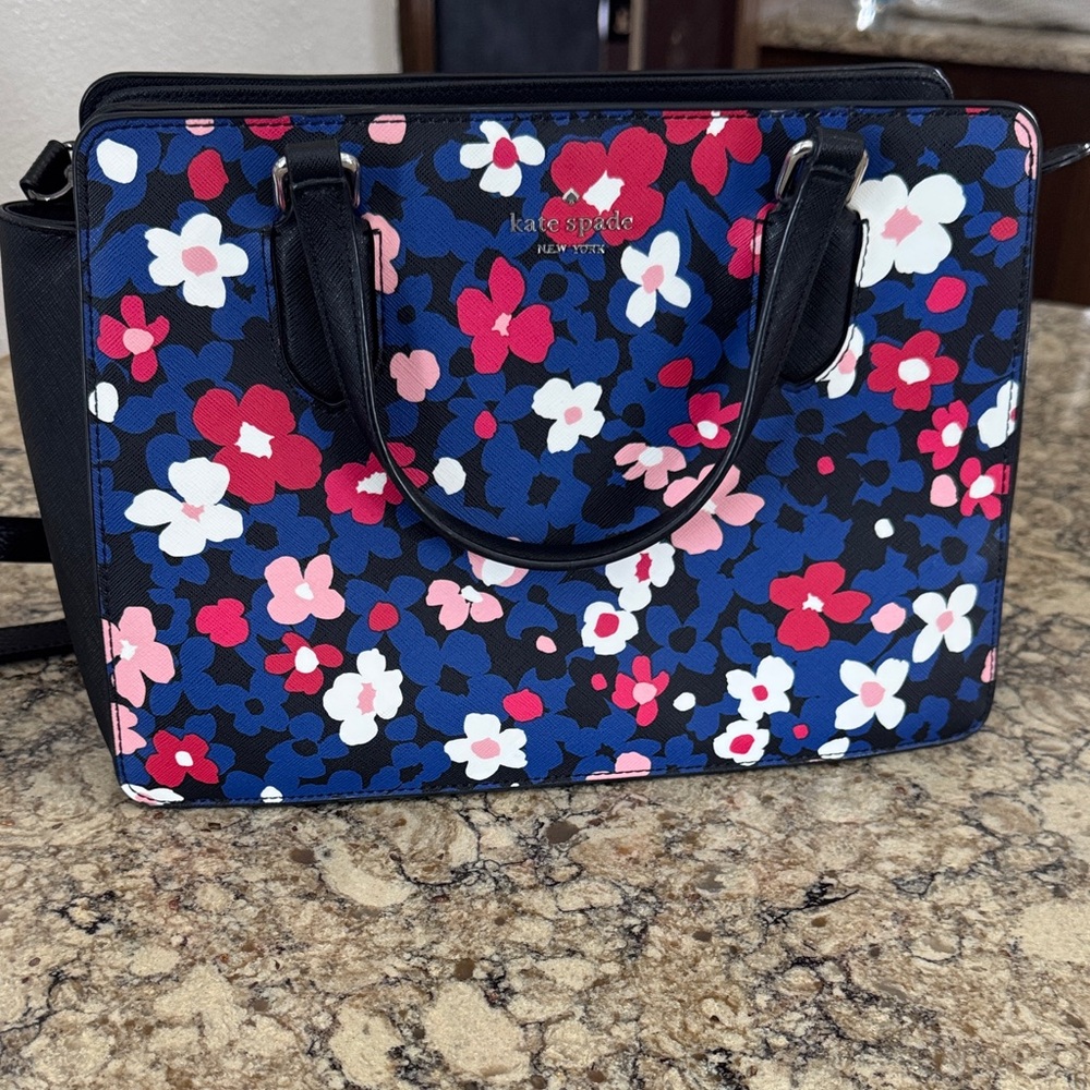 Gorgeous Kate Spade Navy Floral Satchel with Pink, Red & White Flowers